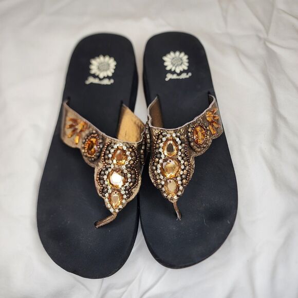 Yellow Box Wedge Sandals Size 10 Women Jeweled Rhinestone Cherilyn - Picture 1 of 8